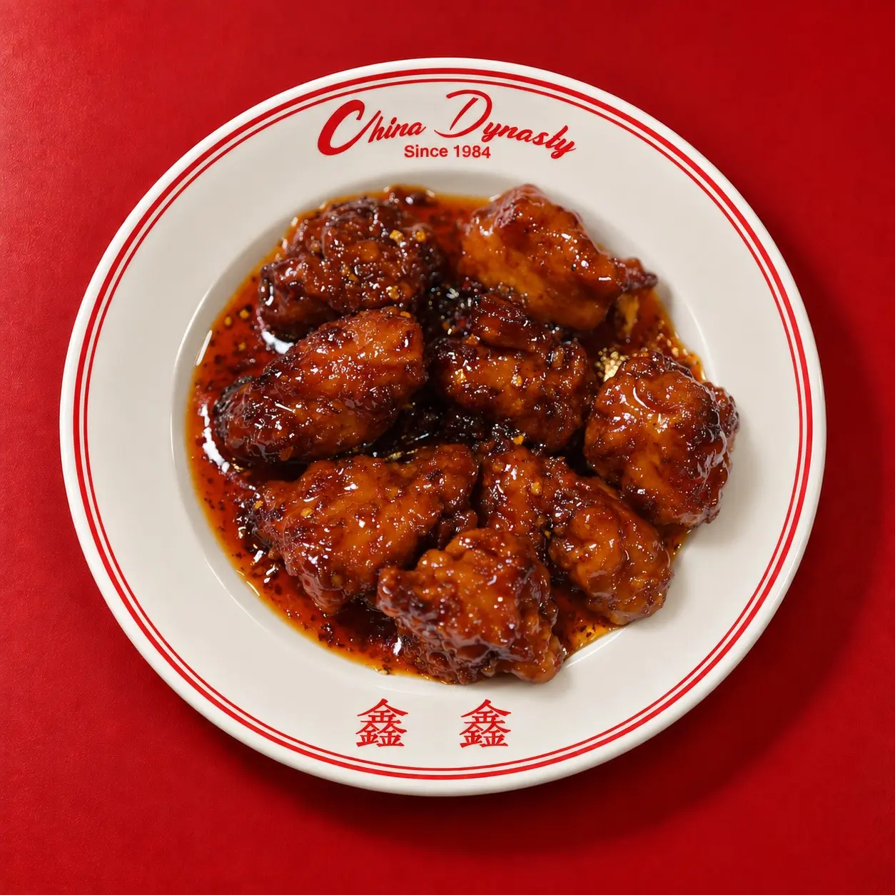 General Tso’s chicken, crispy chicken in sweet, savory and spicy sauce, China Dynasty’s recipe since 1984 in Austin