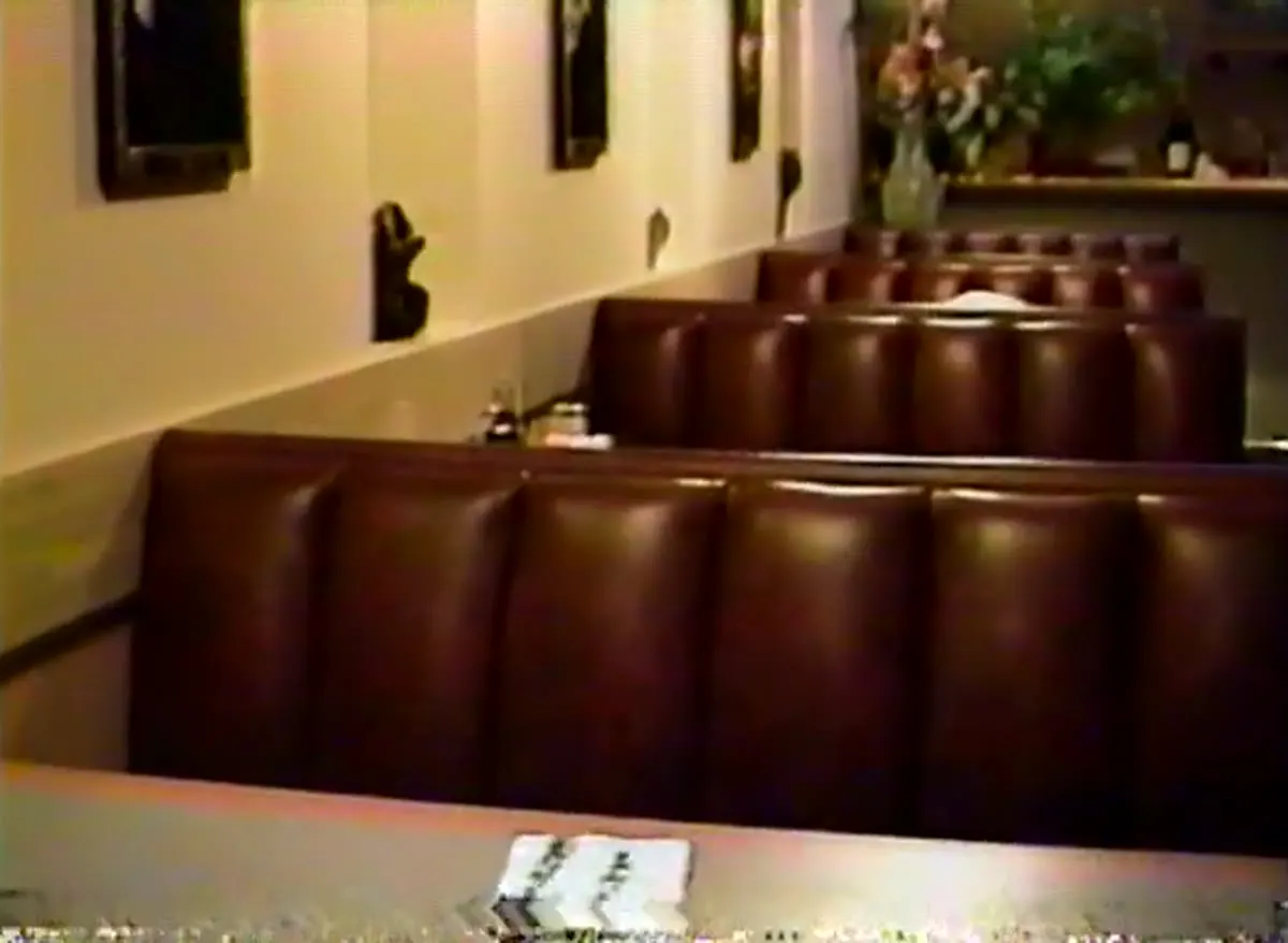 Red leather booths in the dining room, 1989